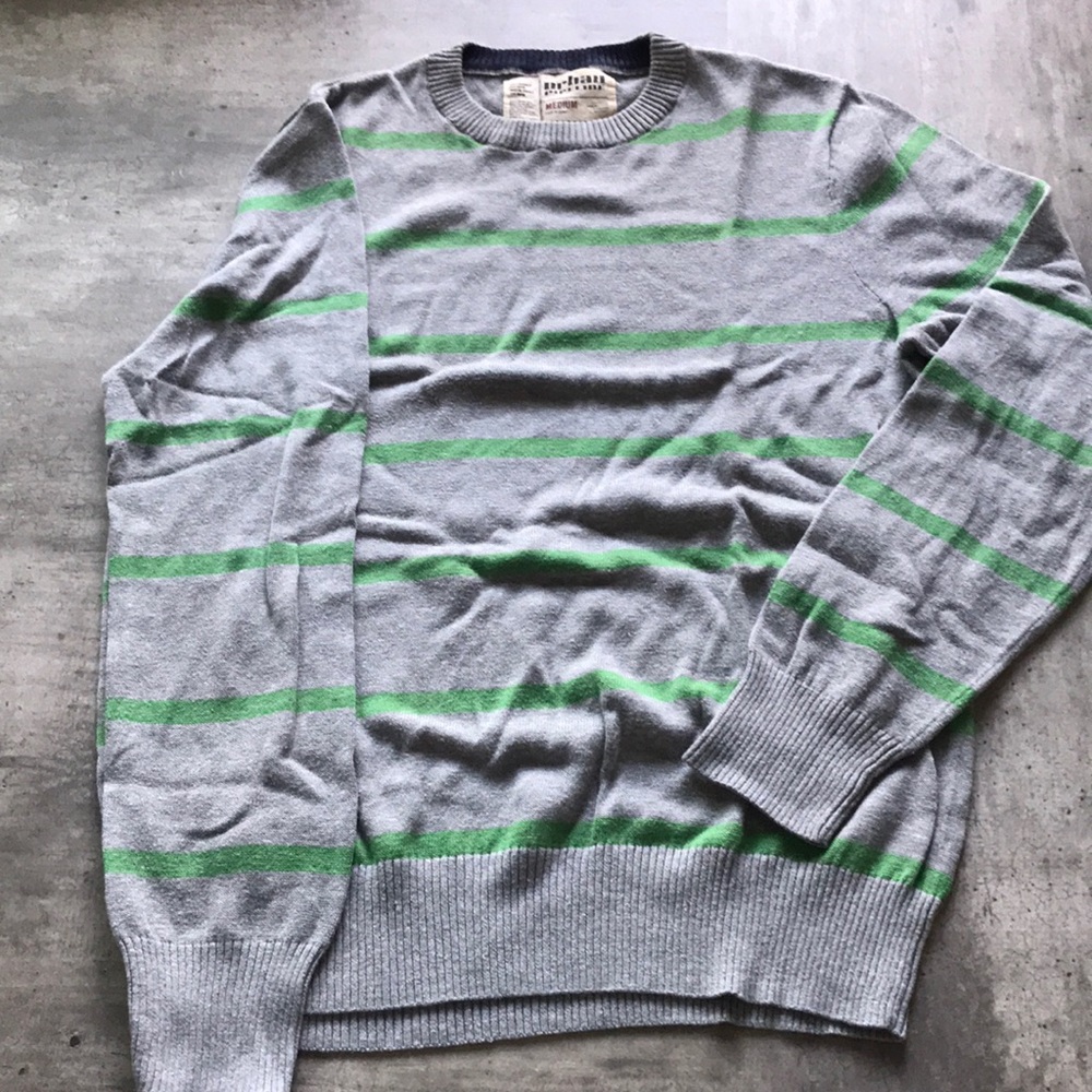 Urban pipeline striped grey and green sweater